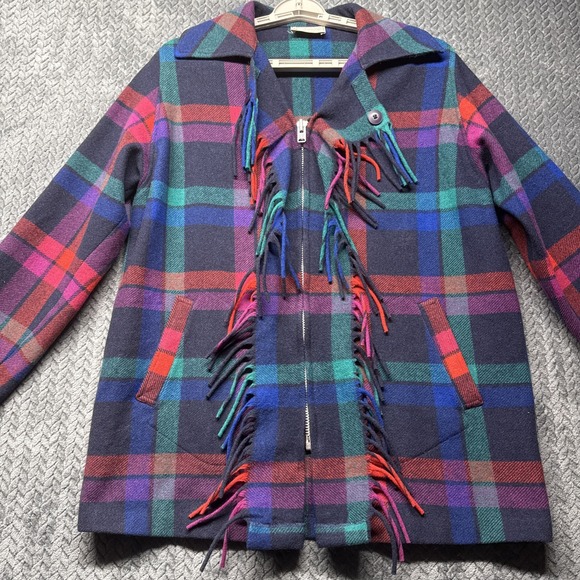 Vintage Pendleton Wool Fringe Coat Plaid Jacket USA Made Size Small‎ - Picture 1 of 10